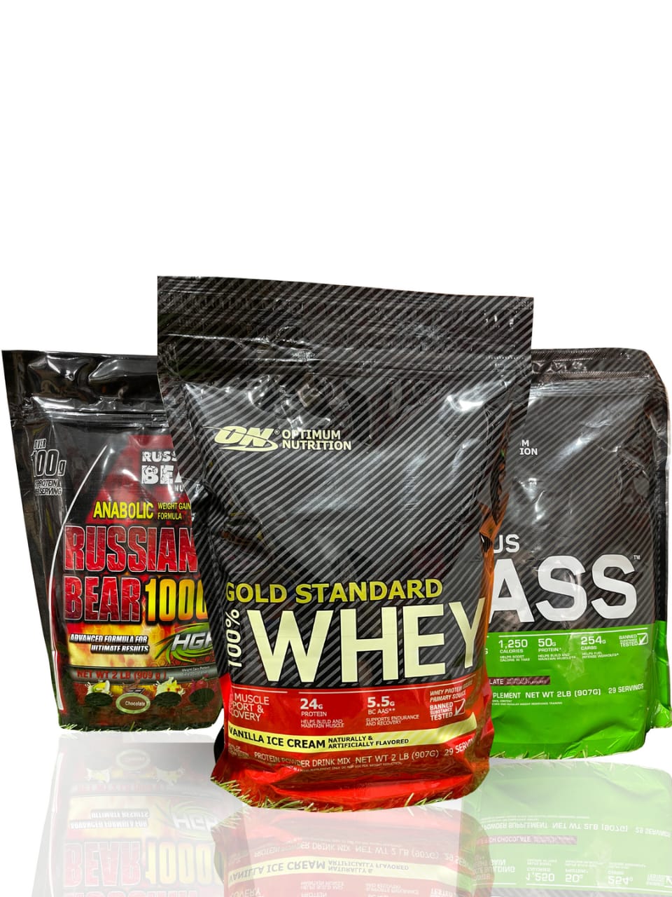 Protein Power Pack – Bundle of 3 (Gold Standard Whey, Russian Bear 10000, Serious Mass) – 2 lbs Each 💪
